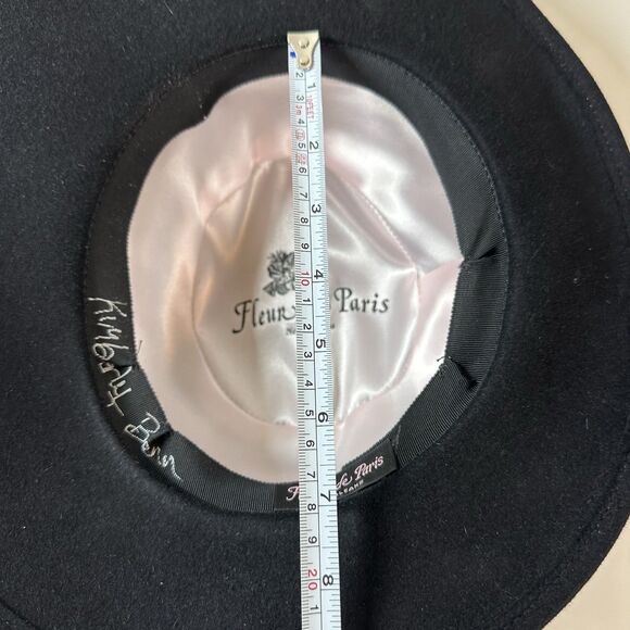 Fleur de Paris New Orleans Black Felt Fedora Hat Ribbon signed Kimberly G Church - Picture 7 of 11